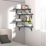ROMGUAR CRAFT Corner Floating Shelves Wall Mounted Set of 4, Rustic Wood Storage Display Wall Shelves for Home Decor, Bathroom, Kitchen, Bedroom, Living Room, Office (Black) ROMGUAR CRAFT