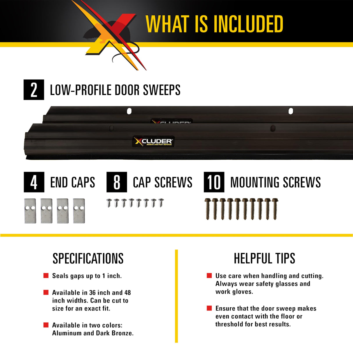 Xcluder 36" Low-Profile Door Sweep, Dark Bronze 2-Pack – Seals Out Rodents & Pests, Enhanced Weather Sealing, Easy to Install; Door Seal Rodent Guard; Rodent Proof Door Sweep Xcluder