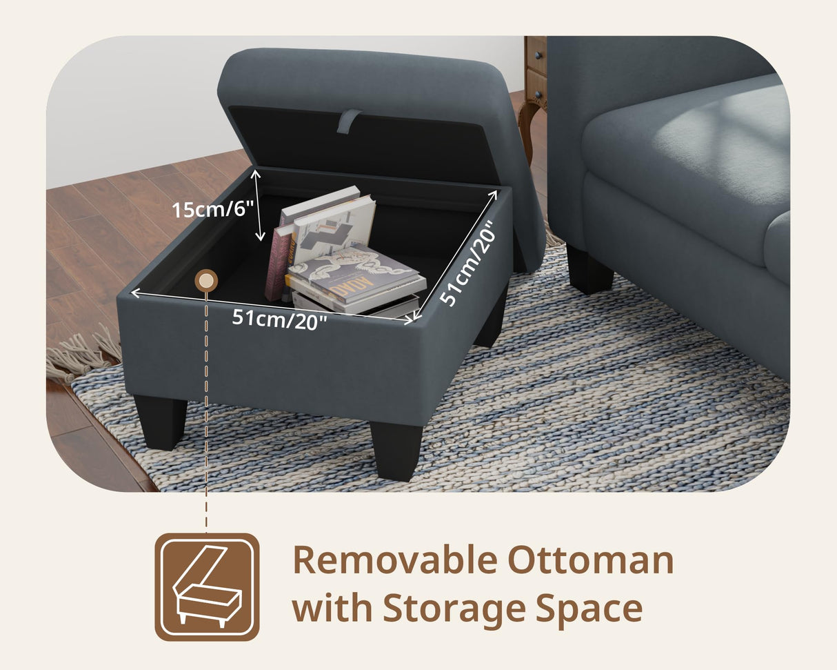 Woyomeub Sectional Sofa Couches for Living Room 78" L Shaped Sofas with Storage Ottoman 3 Seater Couch Velvet Fabric, Dark Grey Woyomeub