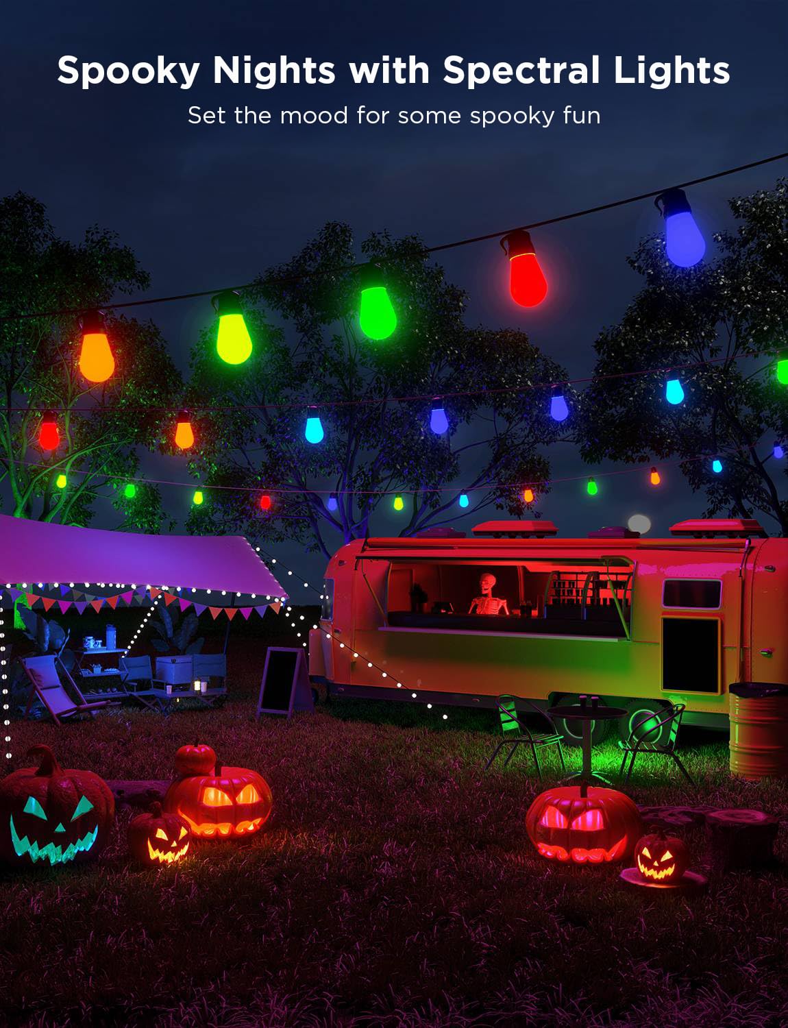 Govee Smart Outdoor String Lights H7015, 48ft RGBIC Outdoor Lights with 15 Dimmable LED Bulbs, IP65 Waterproof, Color Changing Warm White Lights with 47 Scene Modes for Patio, Backyard, App Control Govee