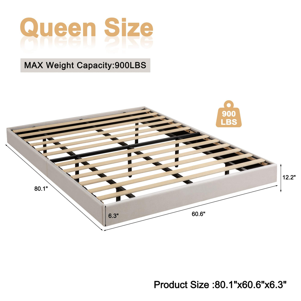 GAZHOME Modern Queen Bed Frame with Floating LED Lights, Upholstered Platform Design in Antique White GAZHOME