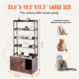 VEVOR Cat Litter Box Enclosure, Hidden Cat Box Furniture with 4 Storage Shelves, Large Cats House Cabinet Hidden Fit Most Litter Box, Wooden Cats Washroom Indoor, 33.5"L x 19.3"W x 72.3"H, Dark Brown VEVOR