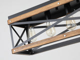 Rustic Farmhouse Wood Kitchen Island Lighting, 5 Lights Rectangular Pendant Light Fixture, Adjustable Chain Oak Wood and Metal Linear Chandelier for Dining Room Kitchen Island Farmhouse, Black RKUCSR