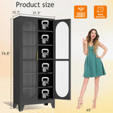 GAIOUS 74.8" Tall Metal Curio Cabinet, Display Cabinet with Glass Door, 6 Tier Liquor with 5 Adjustable Shelves, Locking Glass Display Case for Collectibles, Showcase Storage Cabinets, Black GAIOUS