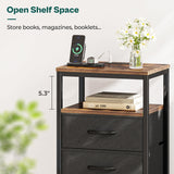 Huuger Nightstands Set of 2, 27.6 Inch End Tables with Charging Station, Fabric Drawers, Bedside Tables with USB-C Port and Outlet, Night Stands for Bedroom, Rustic Brown and Black Huuger