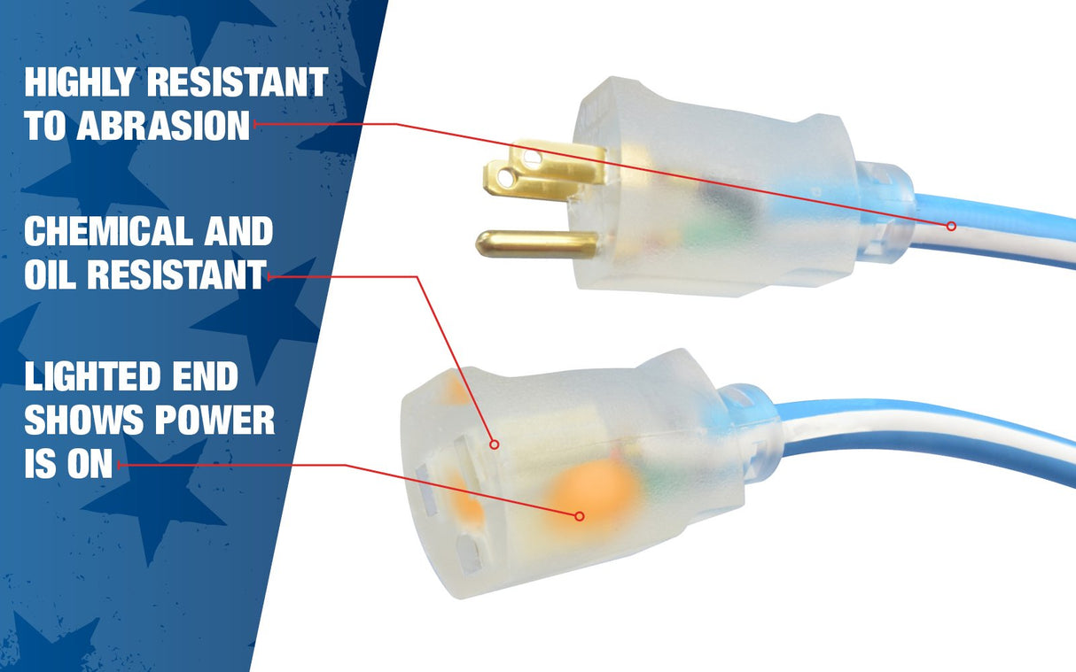 Southwire 1639SW0061 12/3 100' SJEOW Supreme Extension Cord, Blue/White Southwire