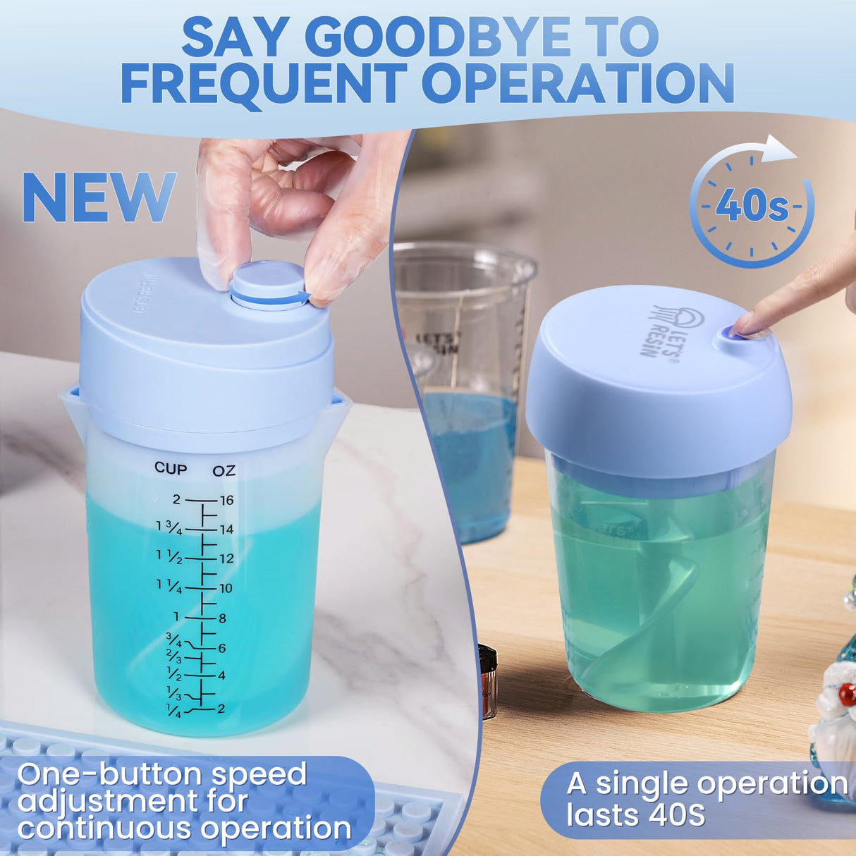 LET’S RESIN Upgraded Mini Auto Resin Mixer, Hands-Free Easy Clean Epoxy Mixer with 16fl.oz Silicone Mixing Cup, Stepless Speed Continuous Electric Epoxy Resin Mixer for Epoxy Resin, Molds, Soap Making LET'S RESIN