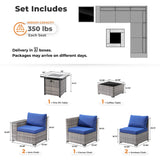 ovios 7 Pieces Patio Furniture Set, Outdoor Wicker Sectional Sofa with 30 Inch Fire Pit Table Comfy Cushions, Modern Modular Deep Seat Rattan Couch Conversation Set, Navy Blue ovios