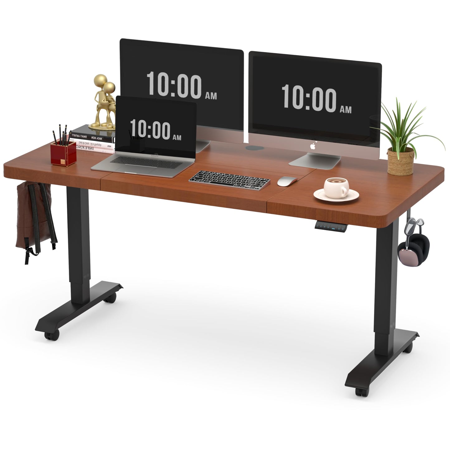 Monomi Electric Standing Desk, 55x28 Inches Adjustable Height Desk, Home Office Sit Stand Up Desk (Black Frame/Cherry Top) - WoodArtSupply