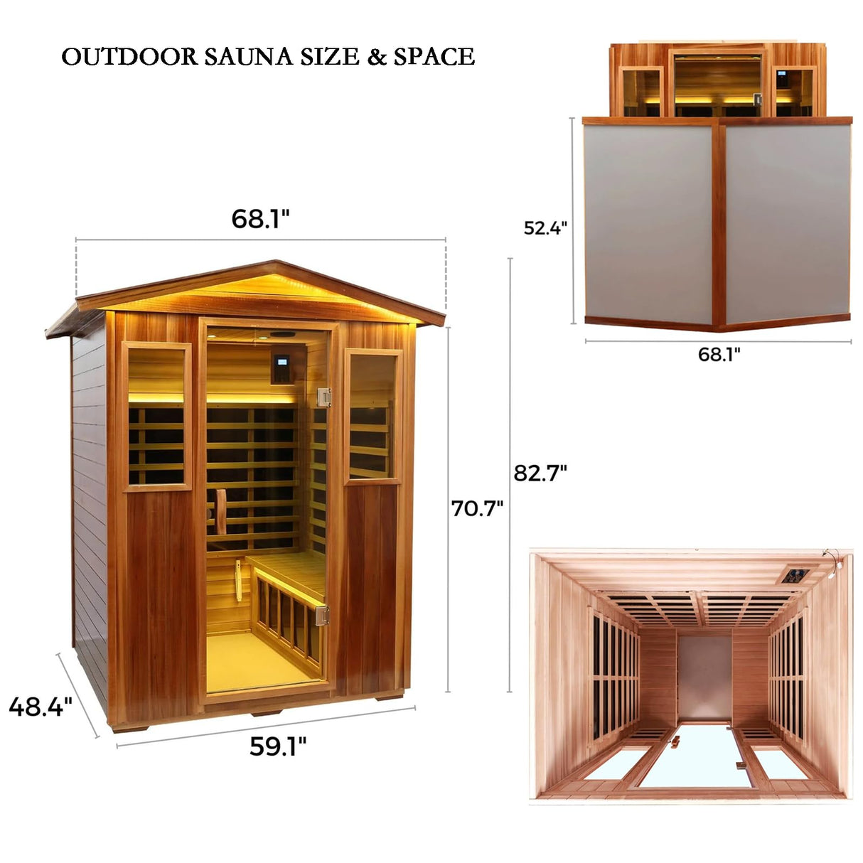 KUNSANA Red Cedar 4 Person Outdoor Ultra-Low EMF（0.5mg） Infrared Sauna, Multi-Person Home Sauna spa, 2160w,12 Heating Panels, LCD Control Panel, Bluetooth Speaker, Chromotherapy Lights, Reading lamp KUNSANA