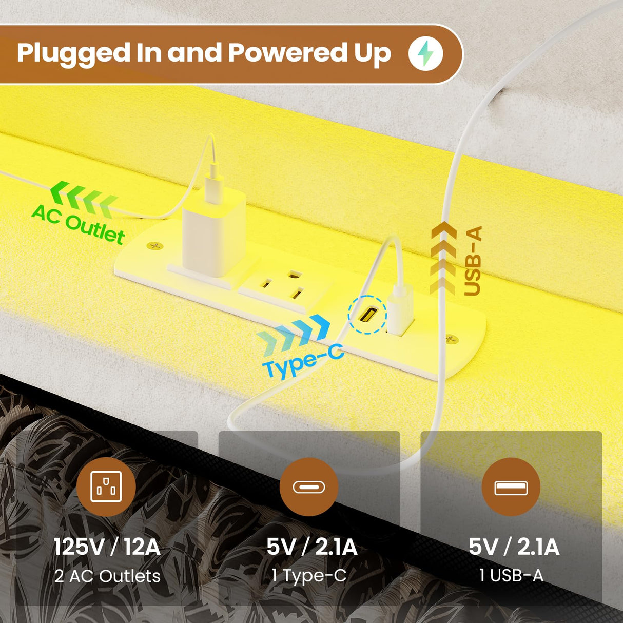 BTHFST Lift Up Storage Twin Bed Frame with Charging Station, LED Lights Storage Headboard with Hidden Cubby, Velvet Upholstered Princess Twin Bed with with Hydraulic Storage, for Girls, Creamy White BTHFST
