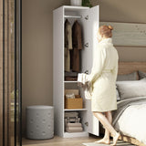Hitow 2 Door Wardrobe Armoire Closet, 15.7" W Wardrobe Storage Cabinet with 3 Tiers Shelf & Hanging Rod, Slim Narrow Wardrobe Armoire Dresser for Bedroom Clothes Organizer, White Hitow