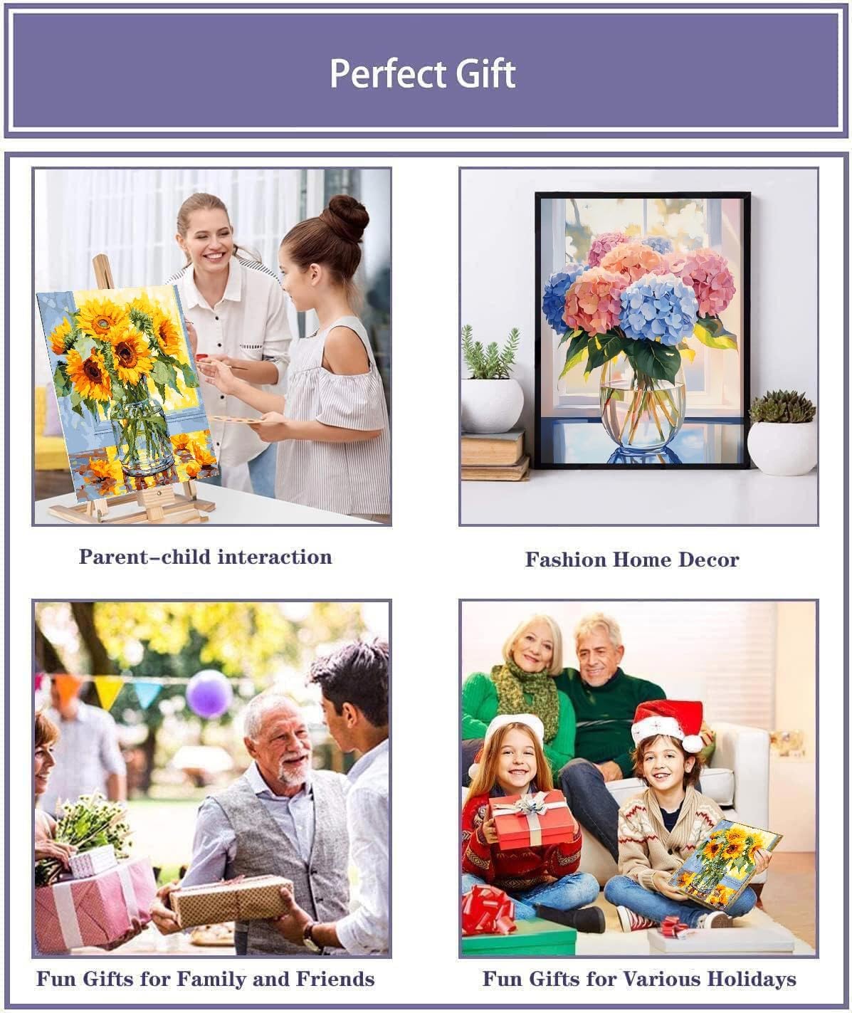 uuxsretaio 2 Pack Flower Paint by Numbers for Adults. Hydrangea and Sunflower Paint by Number on Canvas with Frame, DIY Flowers in a vase Oil Painting for Present Home Wall Decor 8X12 Inch uuxsretaio