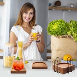 Farmhouse Home Decor Coasters with Holder Acacia Wood Coaster Set of 4 Drink Coasters Unique Cup Coasters Gift Cute Rustic Wooden Coasters for Coffee Table Beer Coasters Cool Bar Outdoor Coasters Renawe