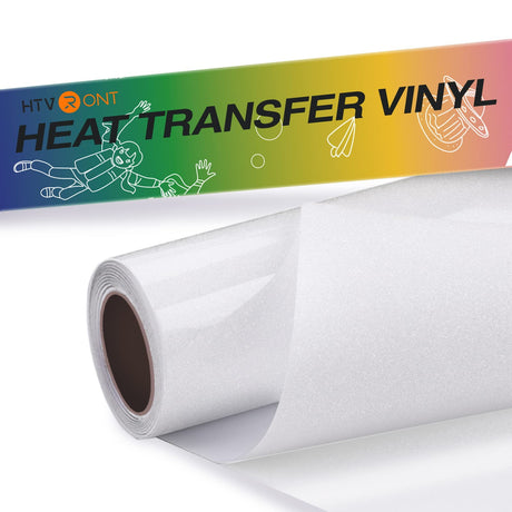 HTVRONT White Glitter HTV Vinyl Roll-12 x 5 FT White Glitter Heat Transfer Vinyl Bundle, White Glitter Iron on Vinyl for All Cutter Machine HTVRONT