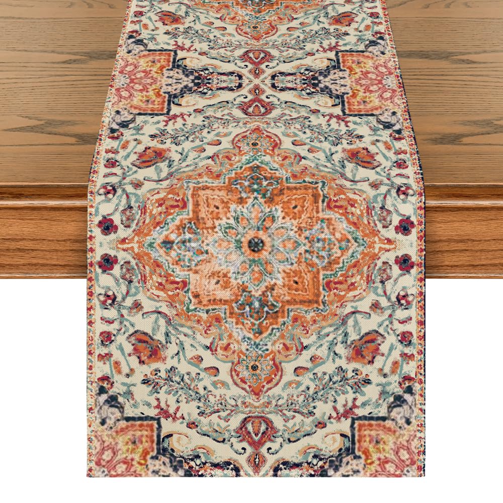 Artoid Mode Boho Bohemia Style Orange Table Runner, Country Rustic Farmhouse Magical Fall Kitchen Dining Table Decoration for Home Party Decor 13x72 Inch Artoid Mode