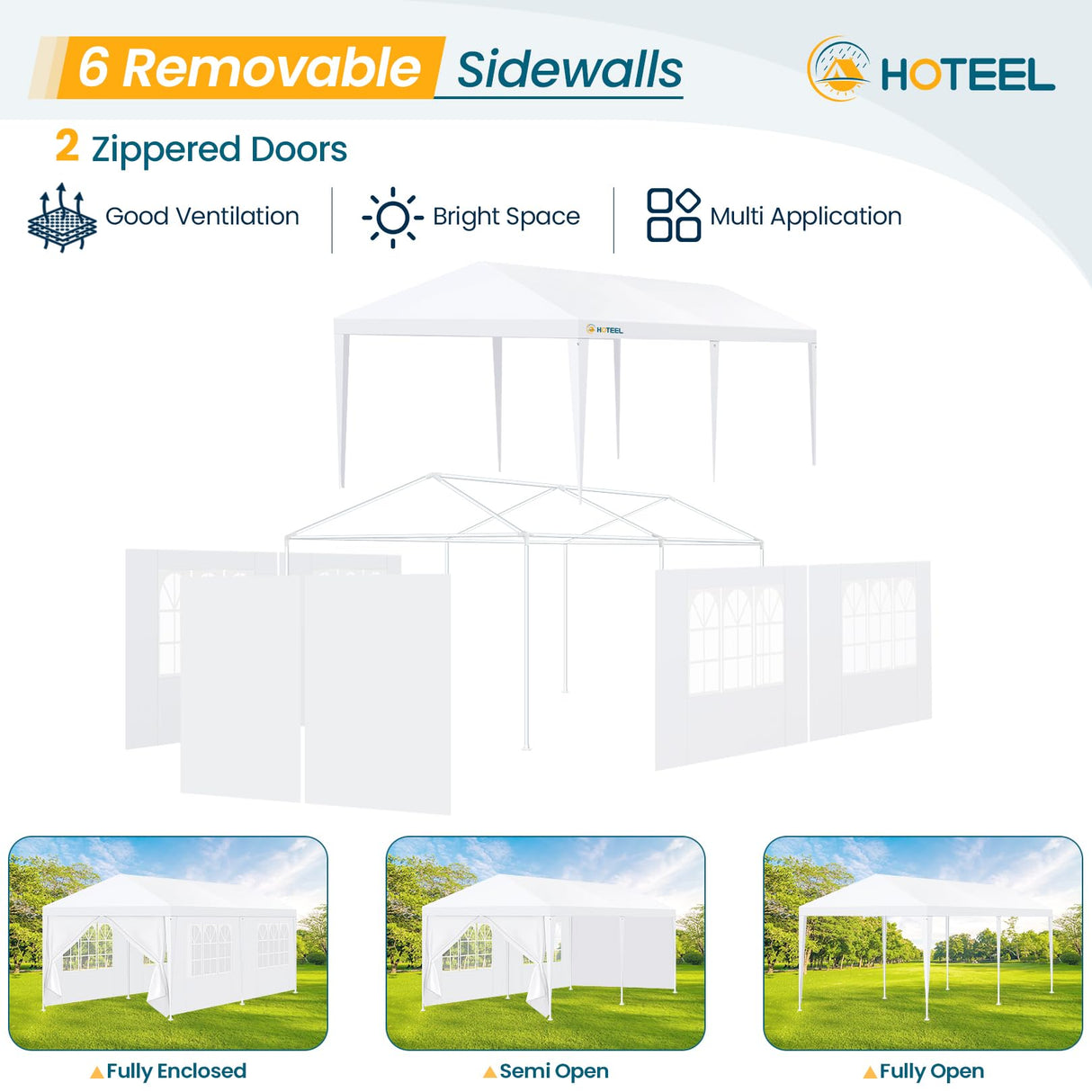 HOTEEL Canopy 10'x20' Party Tent with 4 Removable Sidewalls, Event Tent, Outdoor Tent for Parties, Large Canopy Tent for Parties, Weddings, Patio Camping Gazebo, All Season & Waterproof, White Hoteel