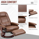 HOMCOM Faux Leather Manual Recliner, Adjustable Swivel Lounge Chair with Footrest, Armrest and Wrapped Wood Base for Living Room, Brown HOMCOM