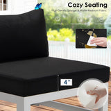 RADIATA 7 Piece L-Shaped Oversized Modern Aluminum Patio Furniture Set, All Weather Modular Sectional Sofa with Fire Pit Table, 500 lbs Heavy Duty Comfortable Outdoor Couch for Backyard Deck, Black RADIATA