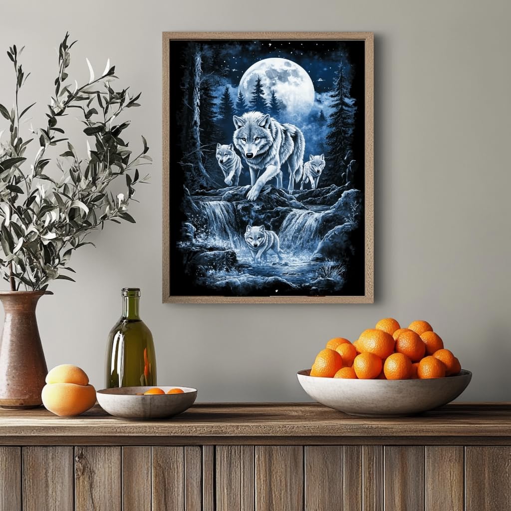 Milila Diamond Art Kits for Adults Full Drill Round Diamond Painting Kits for Beginners Craft Kits for Home Wall Decor Gifts 11.8x15.7inch(Wolves) Milila