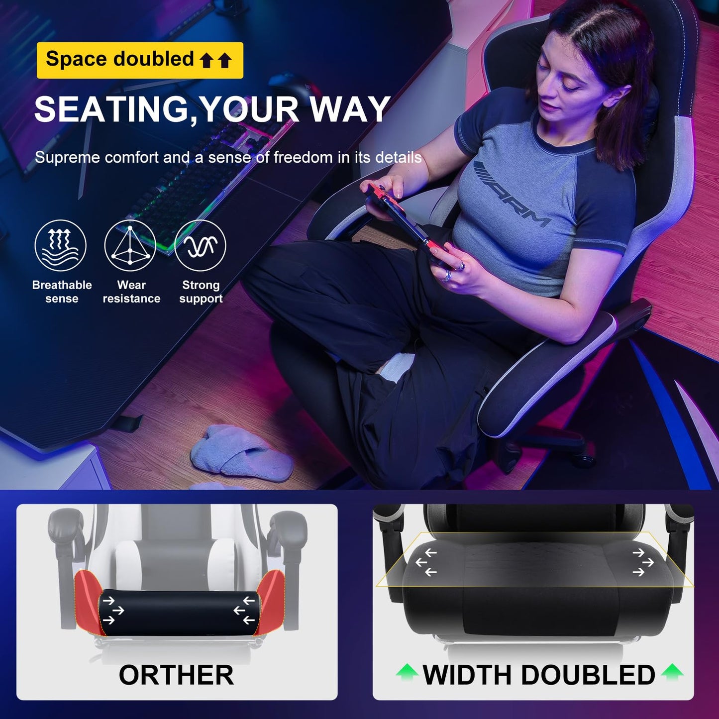 GTPLAYER Gaming Chair, Computer Office Chair with Pocket Spring Cushion, Linkage Armrests and Footrest, High Back Ergonomic Computer Chair with Lumbar Support Task Chair with Footrest