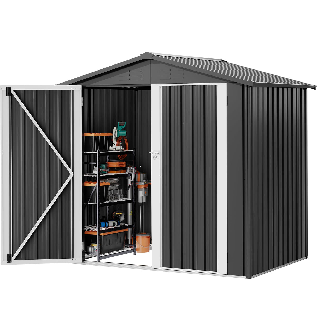 DWVO 6x4ft Metal Outdoor Storage Shed, Large Heavy Duty Tool Sheds with Lockable Doors & Air Vent for Backyard Patio Lawn to Store Bikes, Tools, Lawnmowers,Dark Gray DWVO