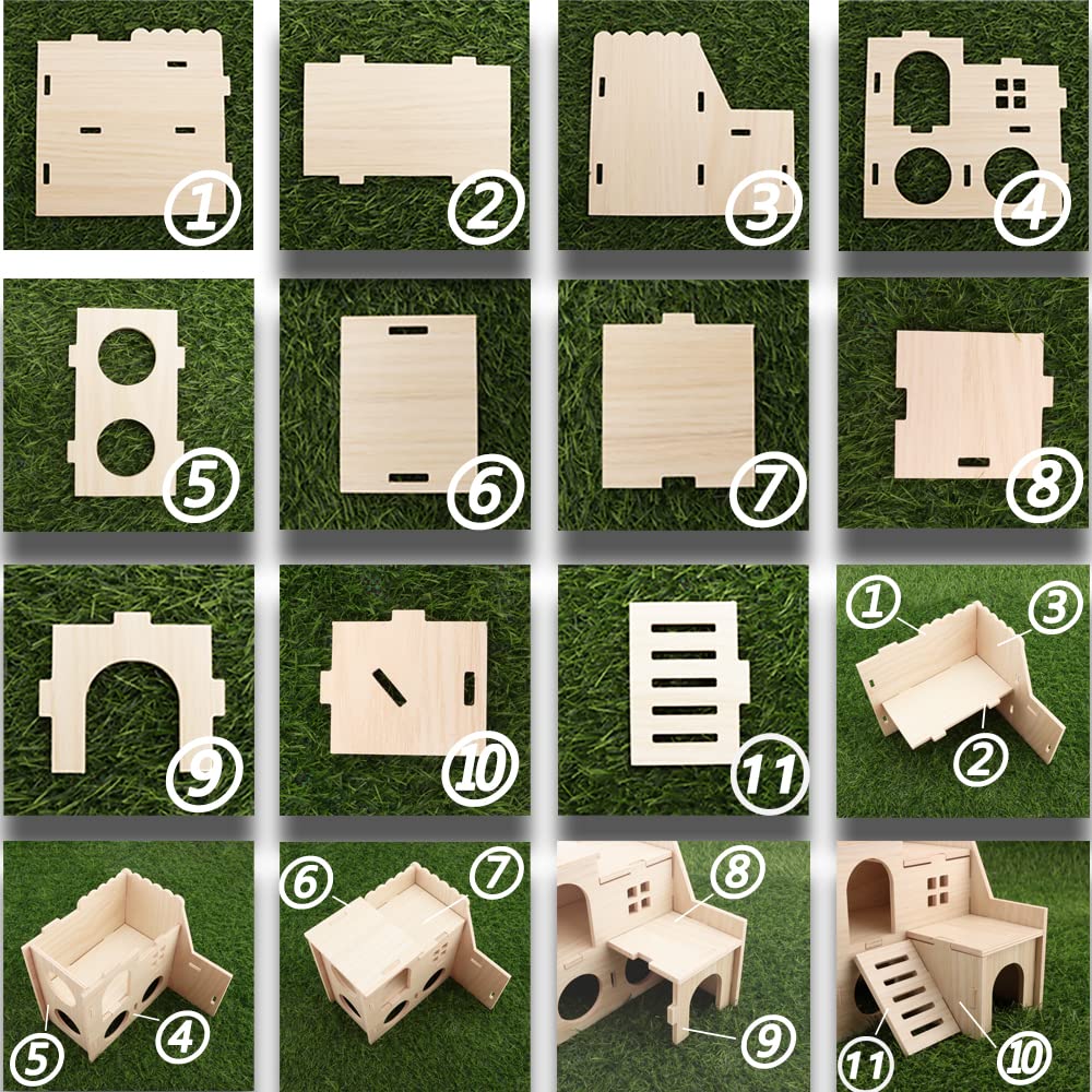 Tiny Hamster Maze Wood House Fun Slide House Double-Decker Hut for Dwarf Gerbil Mouse Mice Rat Small Animals(Only for Small Hamster) kcrygogo