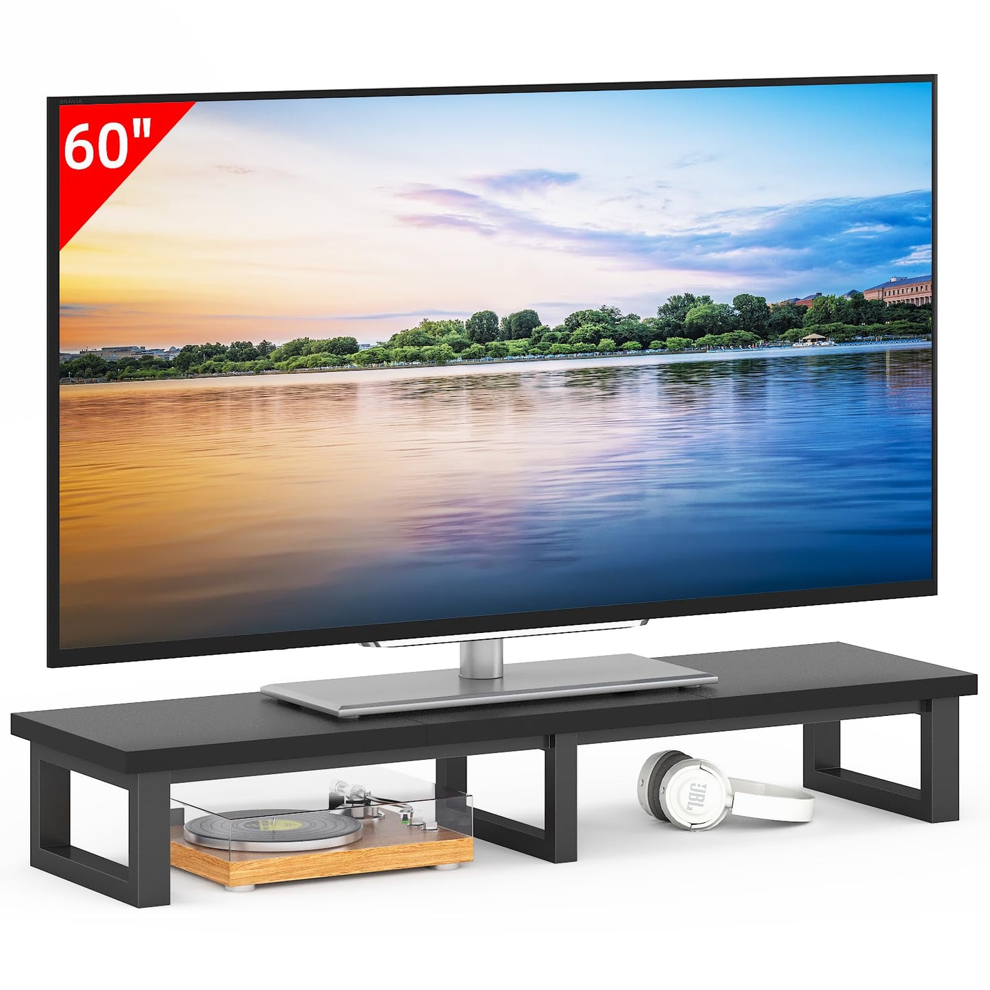 YAOHUOO 45" Large TV Riser for 32-60 inch TV, TV Riser Stand Shelf with Steel Legs, Tabletop TV Stand Riser for Home Office,Black