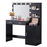 MIRROTOWEL 46.7IN Vanity Desk with Mirror and Lights, Dressing Table with 2 Large Drawer&Large Vertical Organizer, 3 Level Dresser & 3 Lighting Modes Adjustable Brightness, Suitable for Bedroom(black) MIRROTOWEL