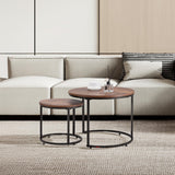 VEVOR Nesting Tables, Coffee Table Set of 2, 23.6 inch Round Coffee Table, Small Coffee Tables Night Stand with Metal Frame, for Living Room, Bedroom, Office (Brown & Black) VEVOR