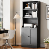 Cozy Castle 75" Tall Book Shelf and Bookcase with 2 Doors, Large 5-Tier Freestanding Bookshelf with 15.7" Depth Storage Cabinet and Adjustable Shelf for Living Room, Office, Bedroom, Black Cozy Castle