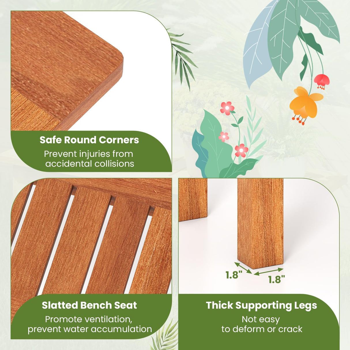 Tangkula Outdoor Backless Bench, Solid Wood Patio Bench w/Slatted Seat, 2-Person Rustic Wooden Entryway Bench for Front Porch Garden Balcony Park Indoor, Weatherproof, 34”, Load up to 330 LBS (1) Tangkula