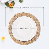 RUNTIVAN Round Woven Placemats Set of 6, Natural Water Hyacinth Place mats, 12 inch Rattan Placemats Wicker Placemats Farmhouse Boho Braided Heat Resistant Outdoor Placemat Patio Table Place Mats RUNTIVAN