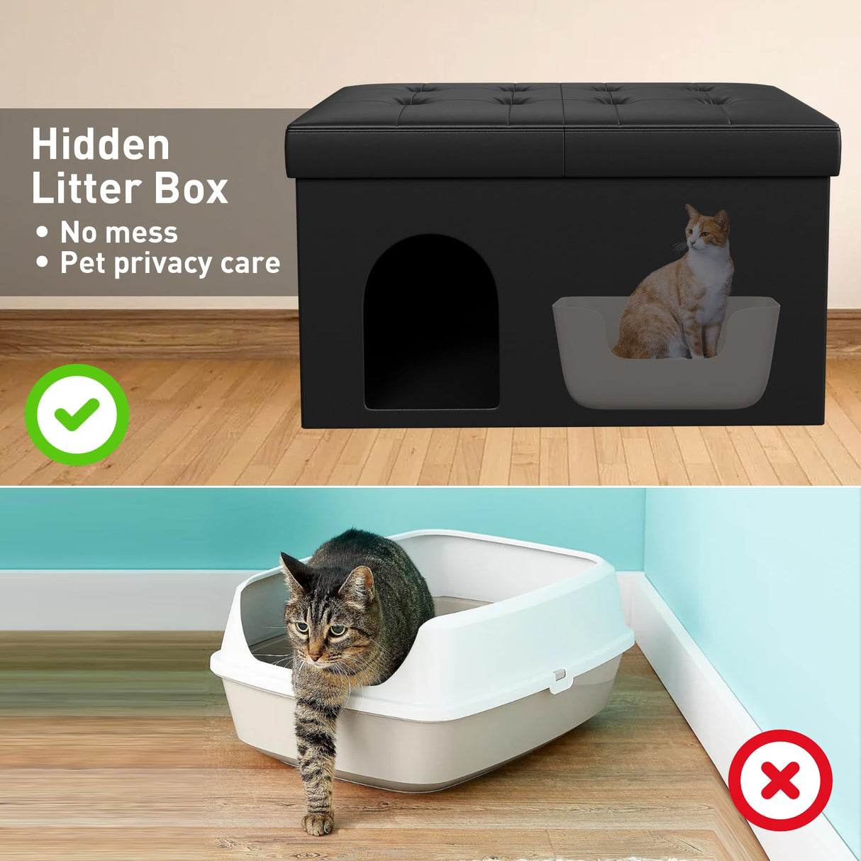 MESTYL Extra Large Cat Litter Box Enclosure, 34"x20"x20" Hidden Litter Box Furniture with Flip-Up Lid,Cat Litter Box Storage Bench for Living Room or Bedroom, Odor Control, Easy to Assemble mestyl