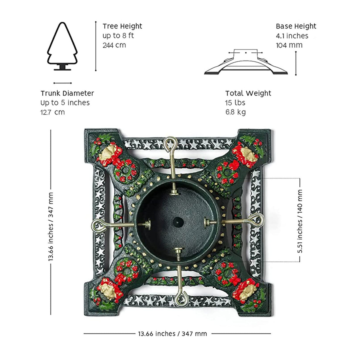 Ventray Christmas Tree Stand with Water Reservoir,13.66x13.66x5.51 Inches,Classic Heavy Duty Universal Xmas Tree Artificial Trunks Stand Pine Tree Base Holder for Real Trees, Stars Ventray