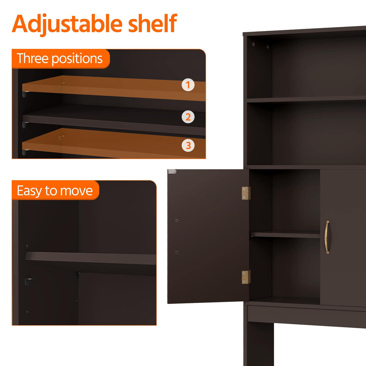 Yaheetech Over The Toilet Storage, Taller Bathroom Organizer Space-Saving Storage Cabinet with Adjustable Shelves and Double Doors, 77 in H, Espresso Yaheetech