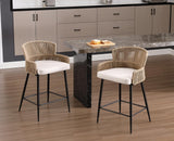 ROCITY Woven Counter Height Bar Stools Set of 2 Beige Linen Counter Stools 26 Inch Farmhouse Barstools with Wicker Back Comfy Upholstered Rattan Bar Chairs for Kitchen Island/Patio Garden ROCITY