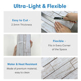 COMSTICKC 3D White Wood Wall Panels, Faux Wood Peel and Stick Shiplap Wall Panels,10 Pcs of 12"X12", Thin PVC White Wood Adhesive Fake Wood Backsplash,Paintable Decorative Tiles COMSTICKC