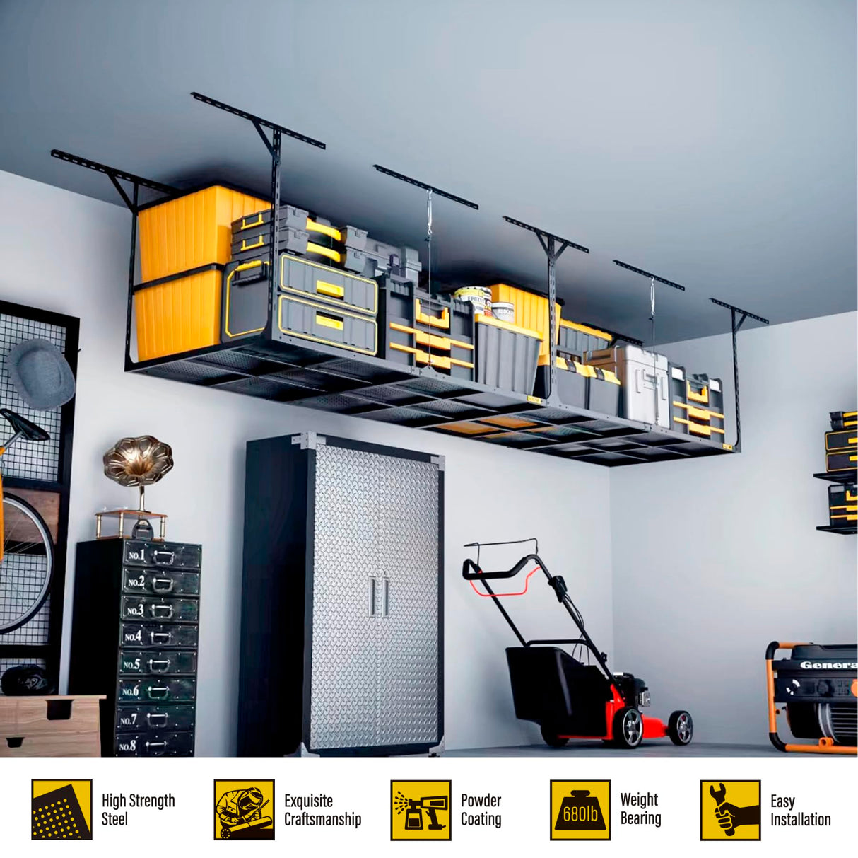 Aecxm 3x6ft Overhead Garage Storage, Adjustable Ceiling Mounted Storage Racks, 36" Length x72 Width x 35" Height, 20''-40" Ceiling Dropdown, 680LBS Weight Capacity (Black) Aecxm