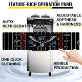 VEVOR Commercial Soft Ice Cream Machine, 2200W Serve Yogurt Maker, 3 Flavors Ice Cream Maker, 5.3 to 7.4 Gallons per Hour Auto Clean LCD Panel for Restaurants Snack Bars, Stainless Steel VEVOR