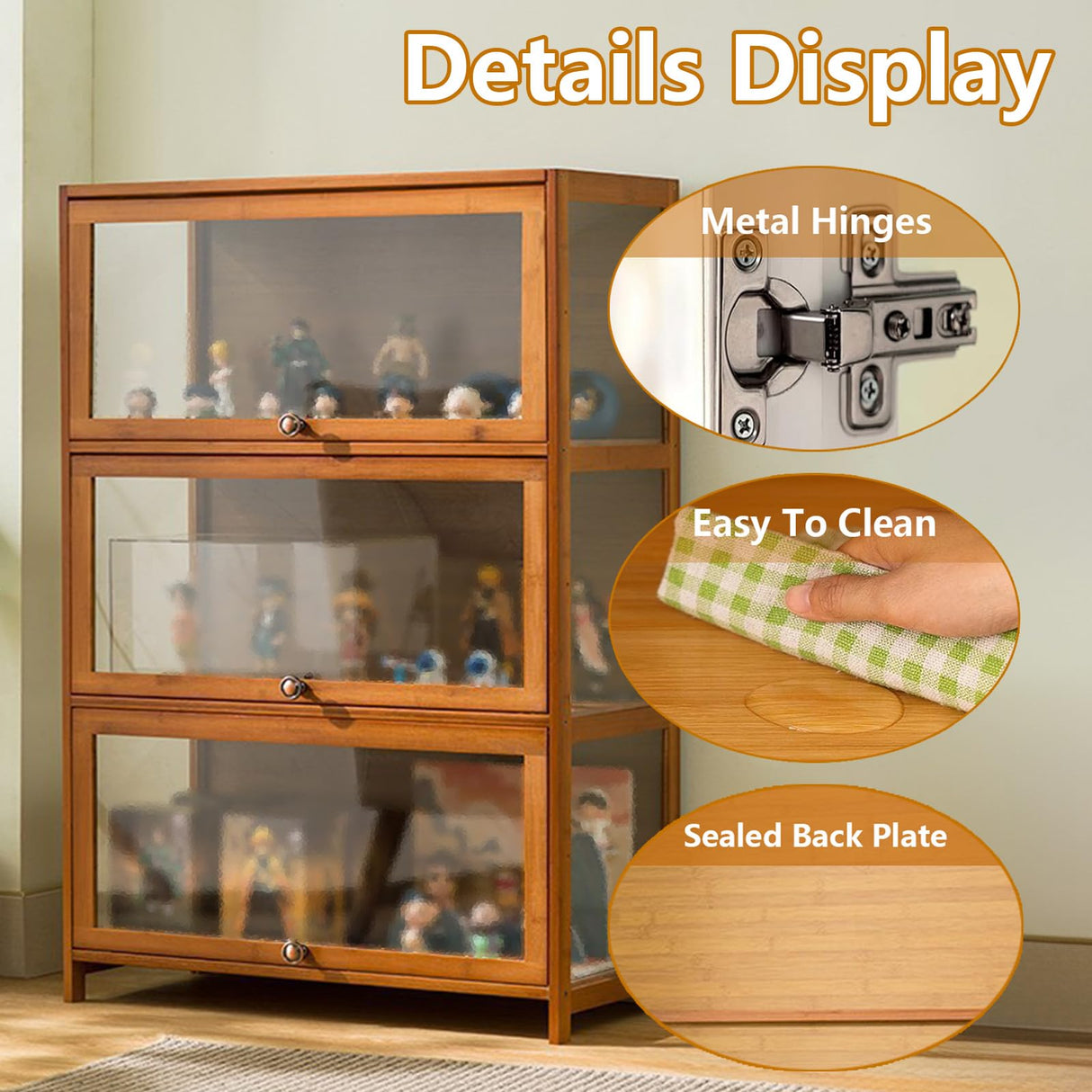 Paulist Small Curio Cabinets Curio Display Cabinet with Acrylic Doors, 3 Tier 4 Tier Showcase &Display Shelf for Figures, Toys, Books, Bookcase for Office, Playroom, Living Room,Brown,80x32x106cm Paulist