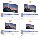 Floating TV Stand Wall Mounted with Power Outlet, Modern Floating Entertainment Center for 80 Inch TV, High Gloss Floating TV Shelf with LED Lights for Living Room, Bedroom, White Doredo