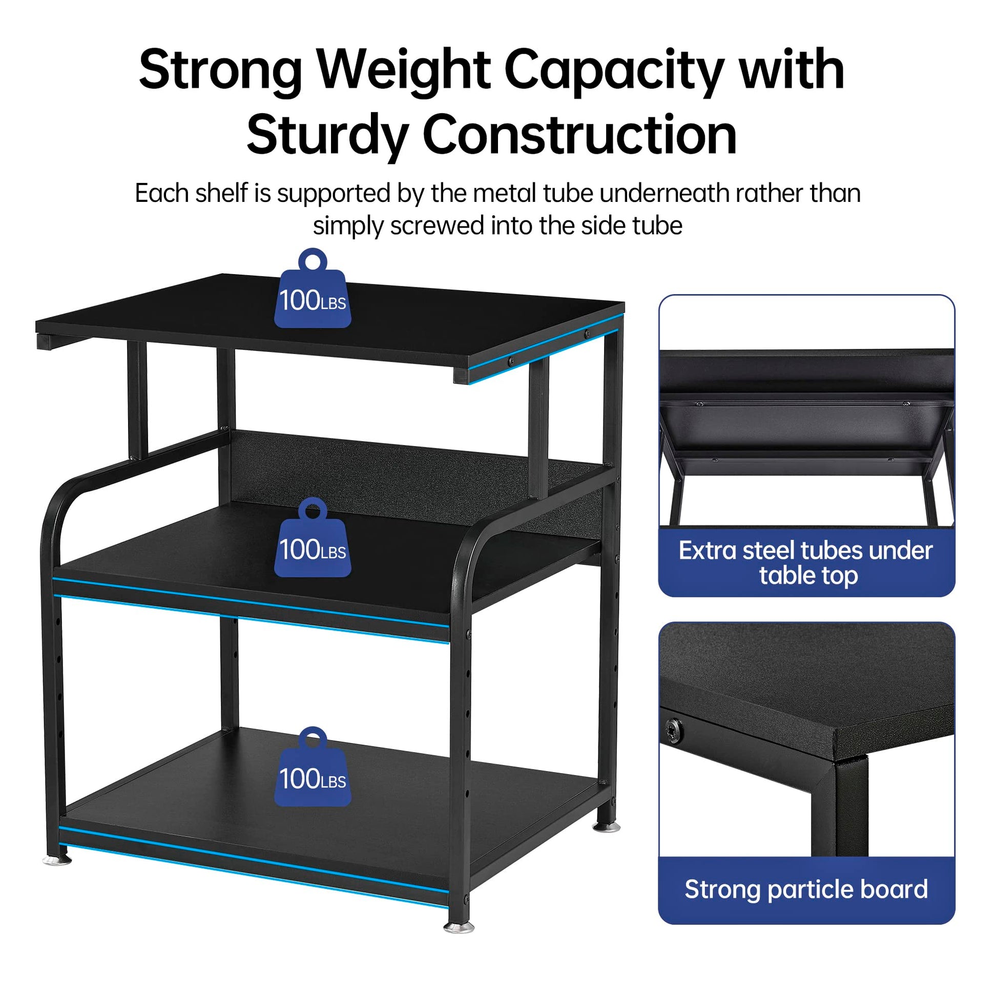 Fannova Printer Stand, 23.6 x18.9 x 29.5 Inches Large Printer Table with Adjustable Storage Shelf, 3 Tier Rolling Printer Cart with Wheels for Home Office, Stand for Heat Press Mini Fridge, B - WoodArtSupply