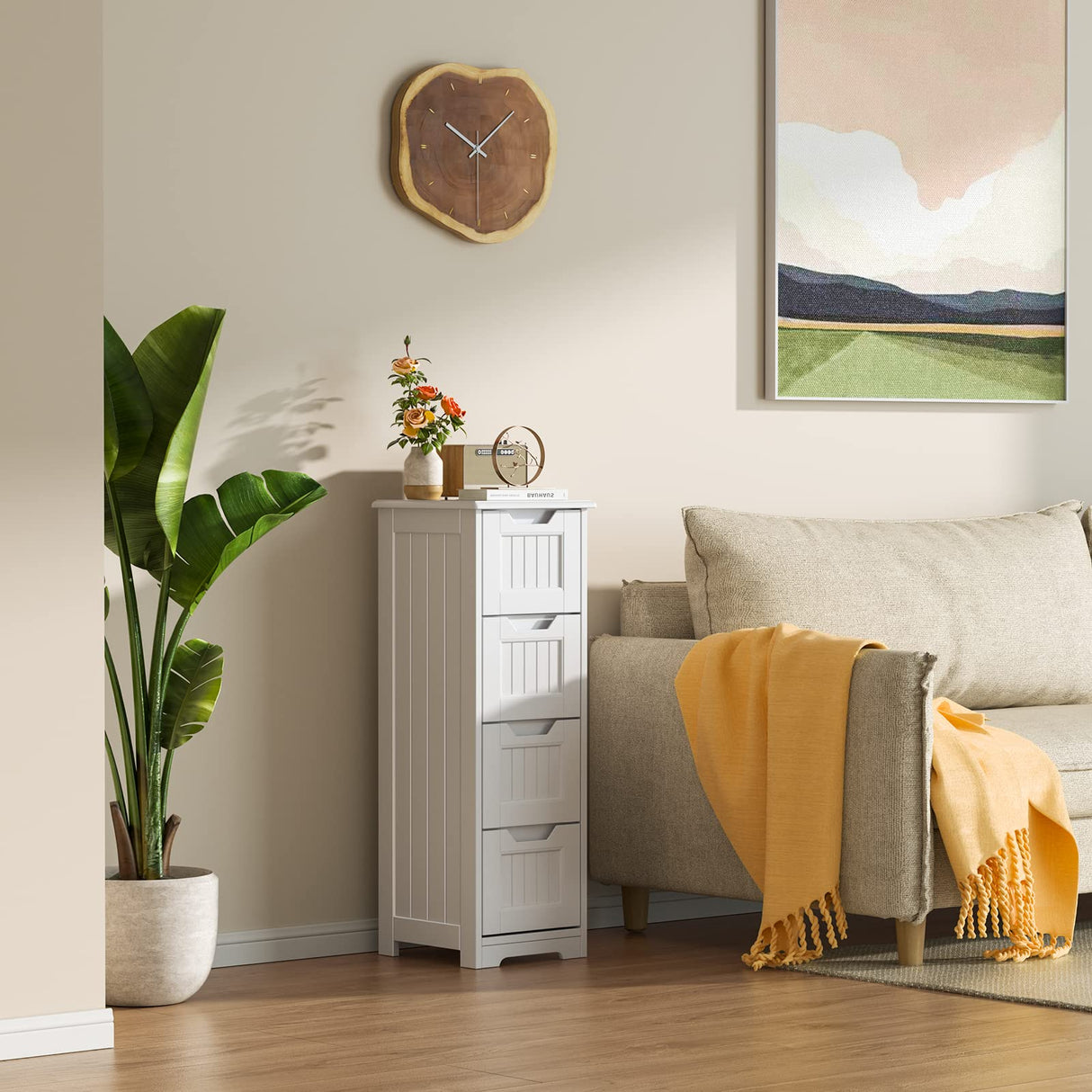 Gizoon 33" Freestanding Small Bathroom Storage Cabinet with 4 Drawers in White Gizoon