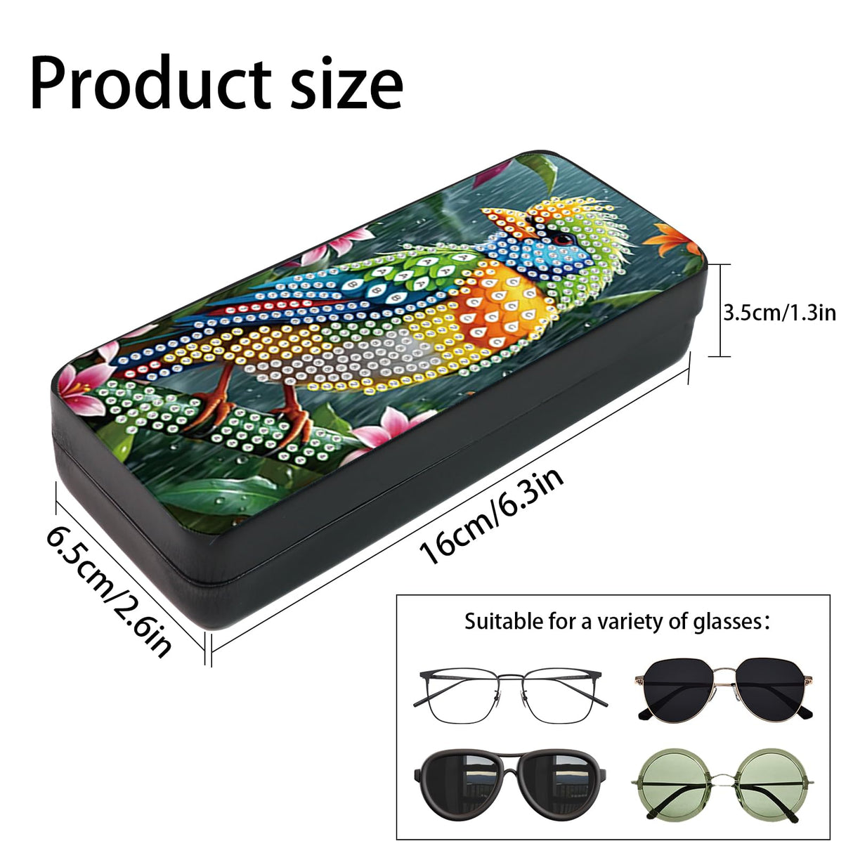 Tontut 5D diamond art painting kit glasses case, green bird DIY glasses storage box, leather handmade diamond craft gift glasses case Tontut