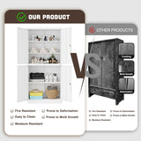 Fesbos White Pantry Cabinet and Organizers - 71”H Kitchen Metal Storage Cabinet with 4 Doors and 3 Adjustable Shelves for Kitchen, Living Room and Dinning Room Fesbos