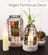 Livelab Modern Farmhouse Lantern Decor, [Refined] Rustic Home Decor Lanterns, Wire Metal Cloche Decorative Candle Holder for Living Room, Fireplace Mantle, Bathroom Countertop, Valentine's Day Decor Livelab