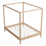 LUMISOL Queen Size Canopy Bed Frame, Four Poster Platform Bed with Slats Support, No Box Spring Needed, Natural LUMISOL