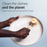 Vove | Bamboo Dish Brush | Long Lasting Brush with 3 Replacement Heads | Natural Bristle | Eco-Friendly | Wooden Dish Brush for Washing and Cleaning Pot Pan Dish Bowl | Vove