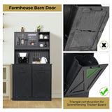 Arlopu Dual Tilt Out Trash&Storage Cabinet, Kitchen Sideboard Cupboard W/Pet Proof 10X2 Gal Hidden Garbage Holder, Freestand Laundry Sort Cabinet, W/Drawer, Shelves,Barn Door (Black) Arlopu